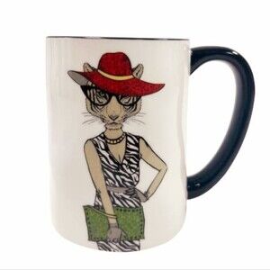 Signature Housewares Inc Hipster Inspired 17.5oz Stoneware Coffee Mug Cat NEW